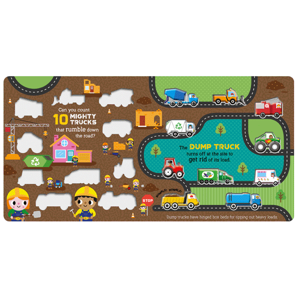 Second spread of 10 Mighty Trucks (9781803372570)