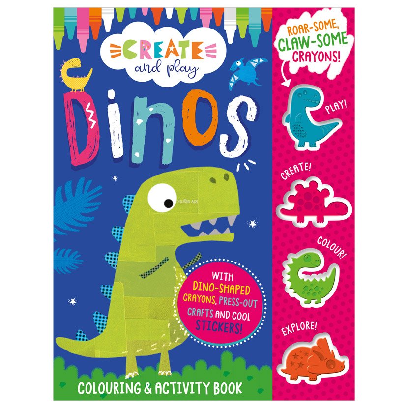 First Spread of Create and Play Dinos Colouring Activity Book (9781803370378)