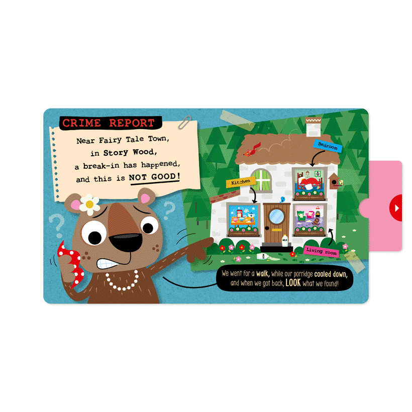 Second spread of True Crime Fairy Tales Goldilocks and the Three Bears (9781805441069)