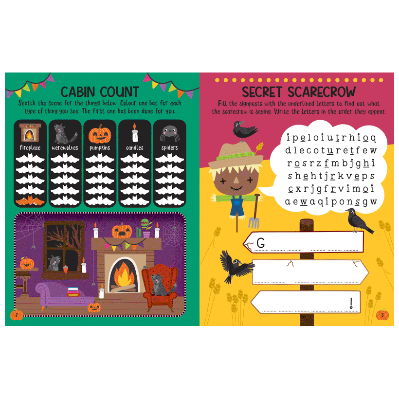 Second spread of Spooky Forest Activity Book (9781805444848)