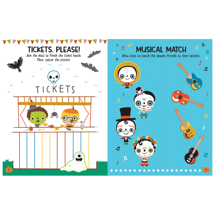 Second spread of Halloween Party Activity Book (9781805444923)