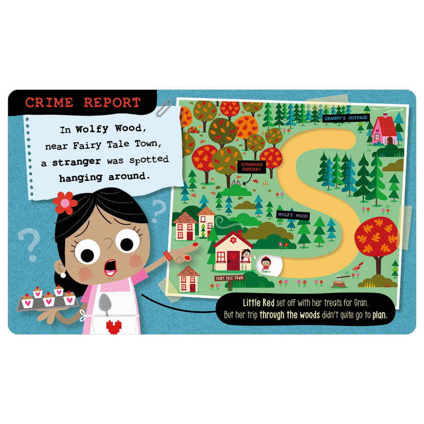 Second spread of True Crime Fairy Tales Little Red Riding Hood (9781836421054)