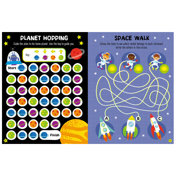 Second spread of Glow in the Dark Space Activity Book (9781800589964)
