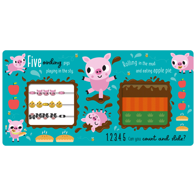 Second spread of Count and Slide Farmyard Friends (9781805445425)