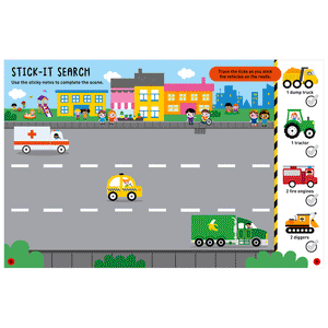 Second spread of Sticky Notes Things That Go Activity Book (9781805444442)