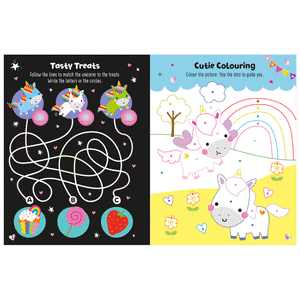 Second spread of Glow in the Dark Unicorns Activity Book (9781805444473)