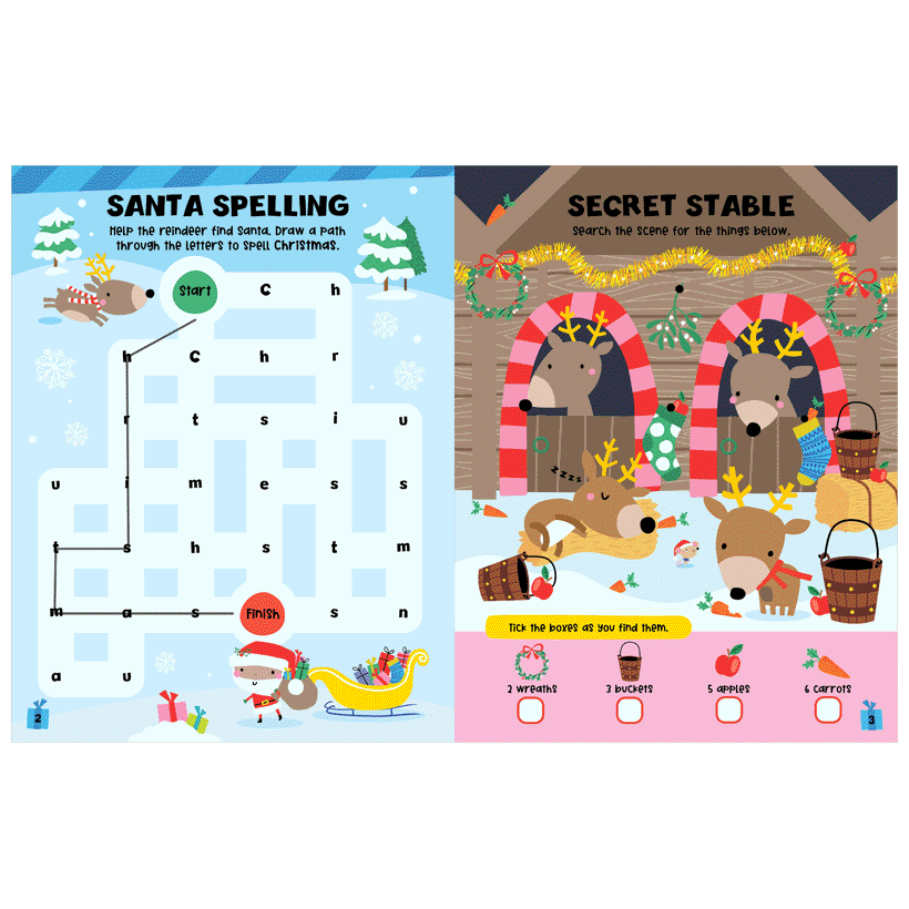Second spread of Reindeer Express Activity Book (9781805442813)