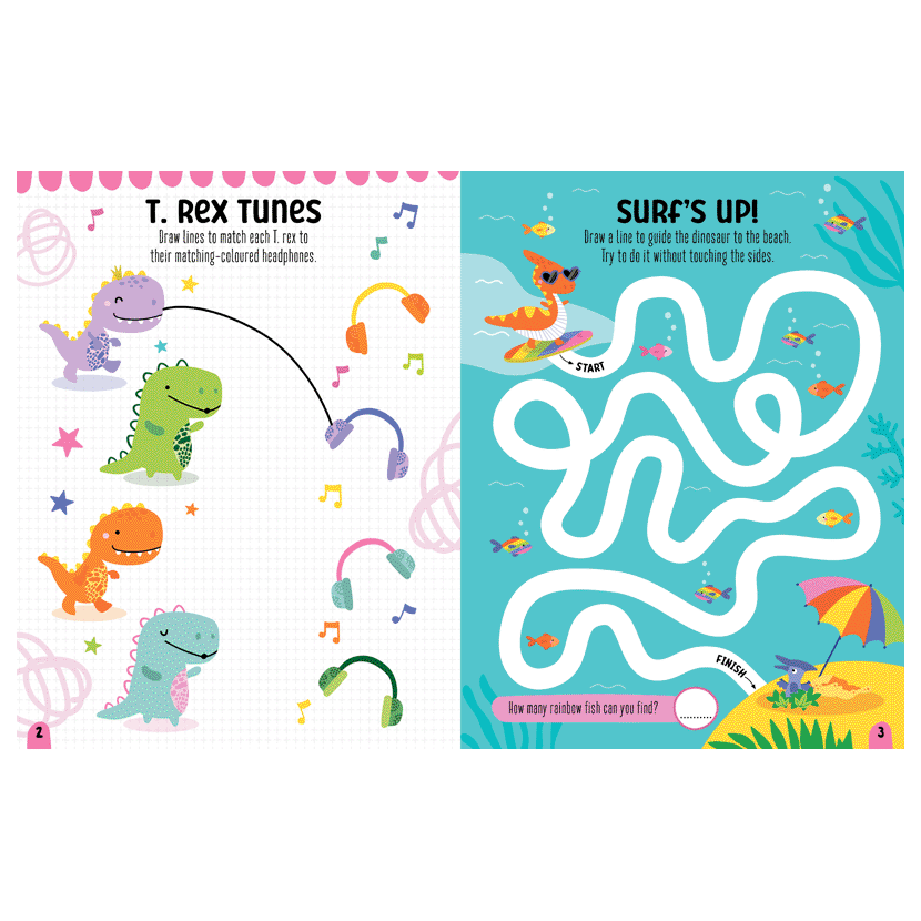Second spread of Fierce and Fabulous Dinosaurs Activity Book (9781836423300)