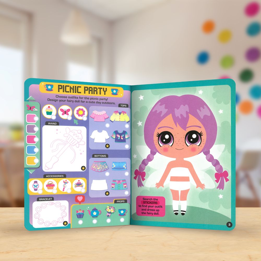Product image 3 of Dress Up Fashion Dolls Fairy Universe, a sticker activity book for ages 5+, by Make Believe Ideas.