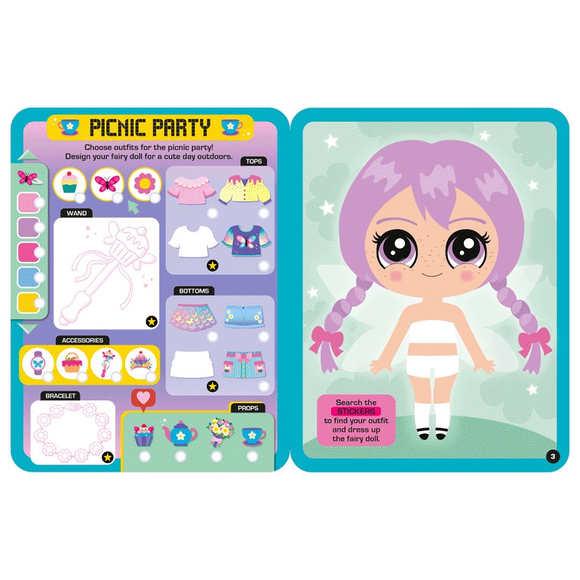 Product image 7 of Dress Up Fashion Dolls Fairy Universe, a sticker activity book for ages 5+, by Make Believe Ideas.