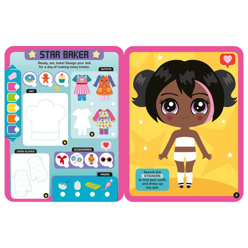 Product image 7 of Dress Up Fashion Dolls Snack Planet, a sticker activity book for ages 5+, by Make Believe Ideas.