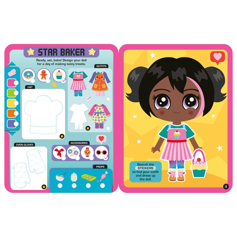 Product image 9 of Dress Up Fashion Dolls Snack Planet, a sticker activity book for ages 5+, by Make Believe Ideas.
