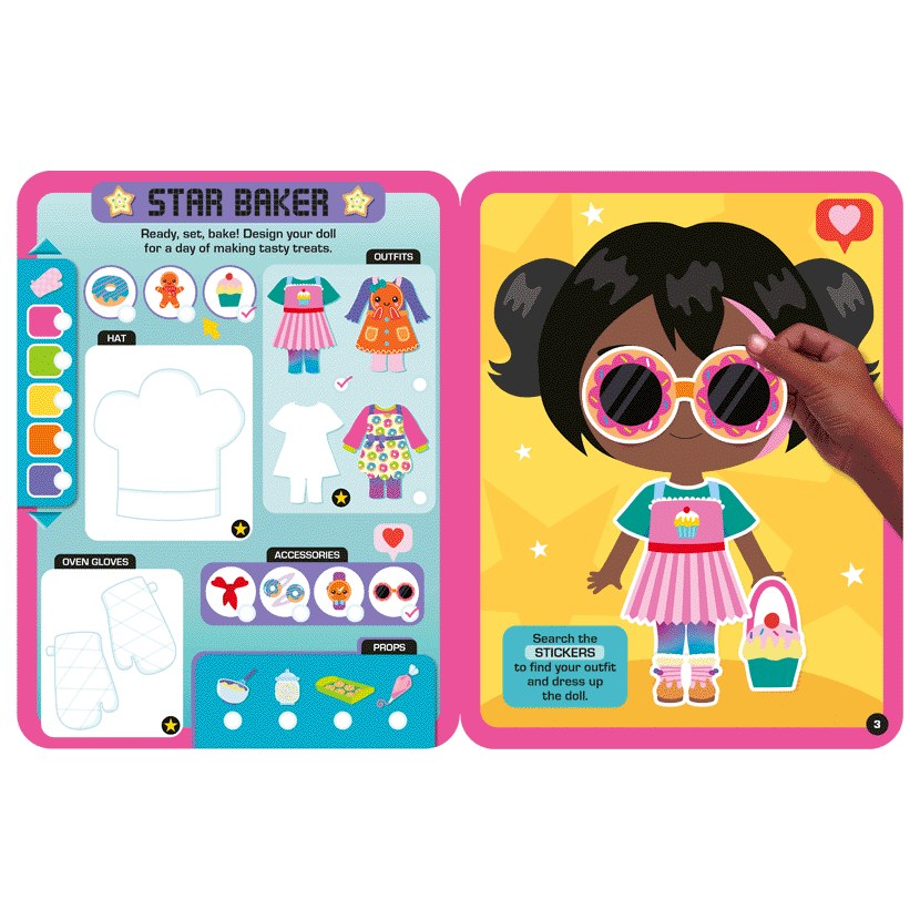 Product image 10 of Dress Up Fashion Dolls Snack Planet, a sticker activity book for ages 5+, by Make Believe Ideas.
