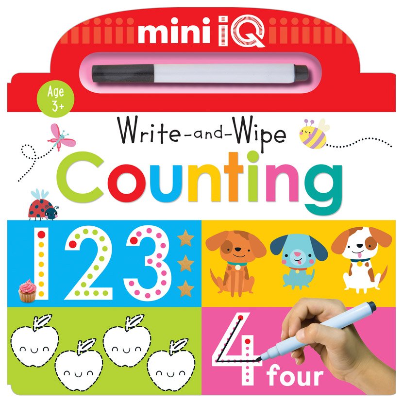 Product image 1 of Mini iQ Write-and-Wipe Counting, a sticker activity book for ages 3+, by Make Believe Ideas.