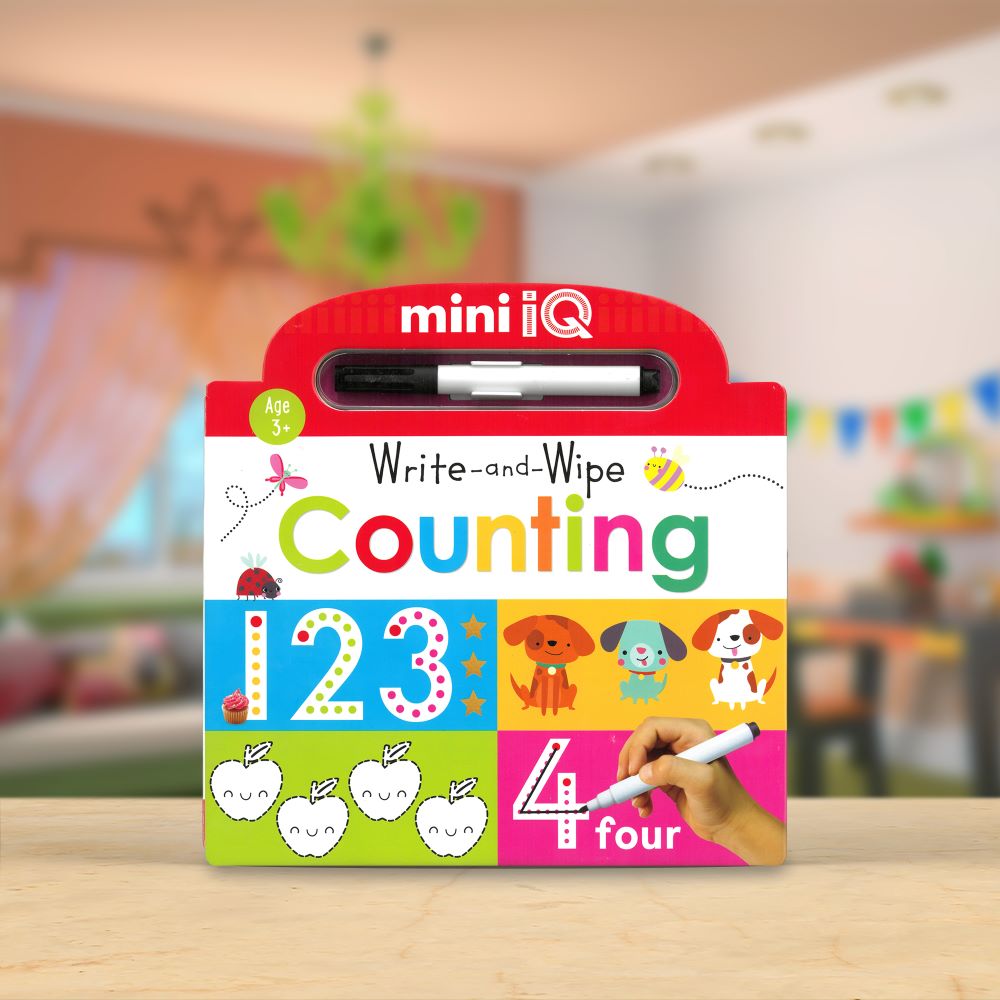 Product image 2 of Mini iQ Write-and-Wipe Counting, a sticker activity book for ages 3+, by Make Believe Ideas.