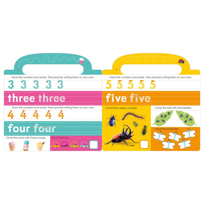 Product image 4 of Mini iQ Write-and-Wipe Counting, a sticker activity book for ages 3+, by Make Believe Ideas.